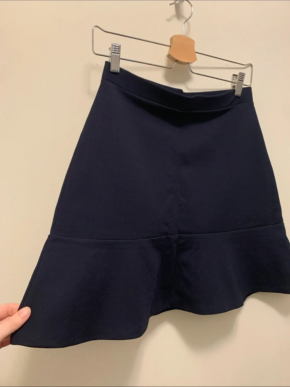 LOFT Navy A-Line Ruffled Hem Skirt